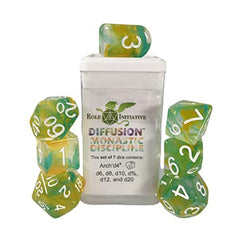 Role 4 Initiative Diffusion Large High Visibility Polyhedral Dice Set Monastic Discipline with White Numbers 7 Ct R4i-50526-7C