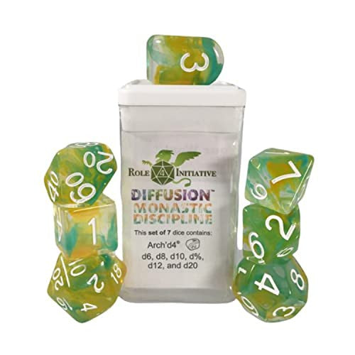 Role 4 Initiative Diffusion Large High Visibility Polyhedral Dice Set Monastic Discipline with White Numbers 7 Ct R4i-50526-7C