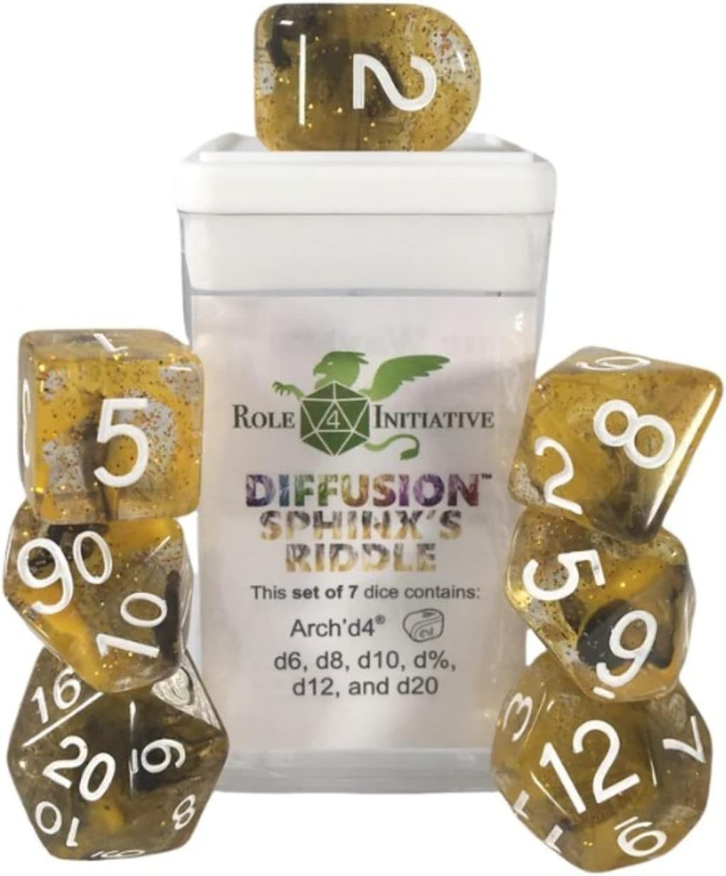 Role 4 Initiative Diffusion Large High Visibility Polyhedral Dice Set Sphinx's Riddle with White Numbers 7 Ct R4i-50538-7C