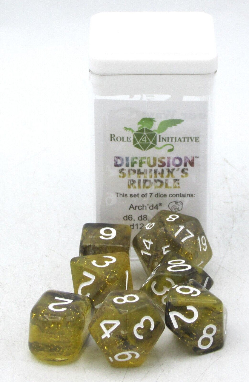 Role 4 Initiative Diffusion Large High Visibility Polyhedral Dice Set Sphinx's Riddle with White Numbers 7 Ct R4i-50538-7C