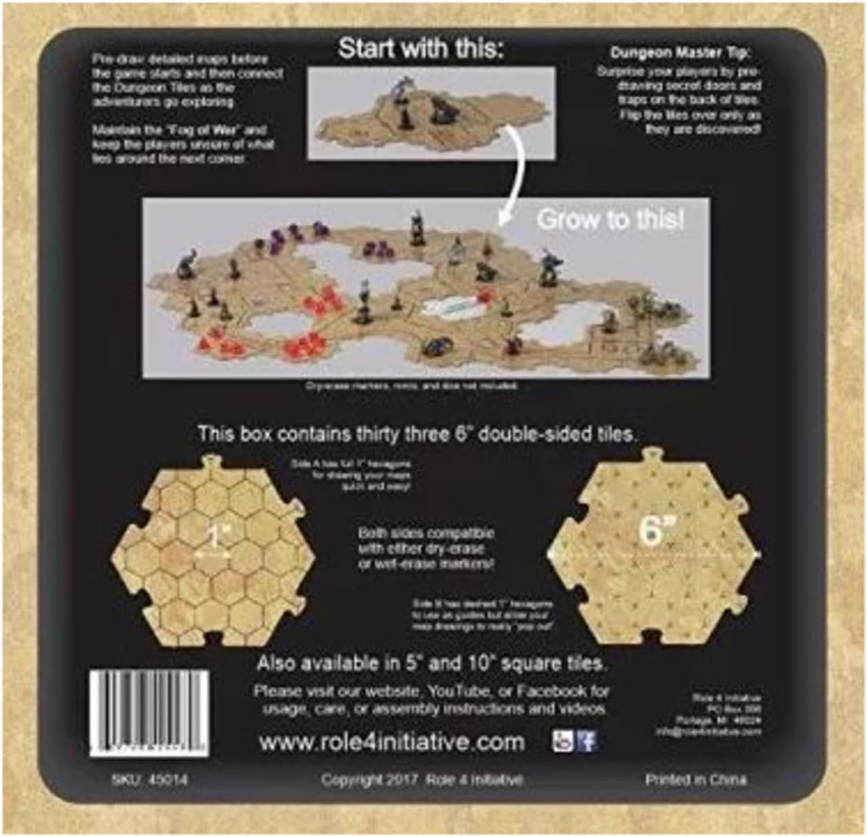Role 4 Initiative Dry Erase Hexagon Dungeon Tiles set 6 Inch Earthtone Pack of 33 R4i-45014