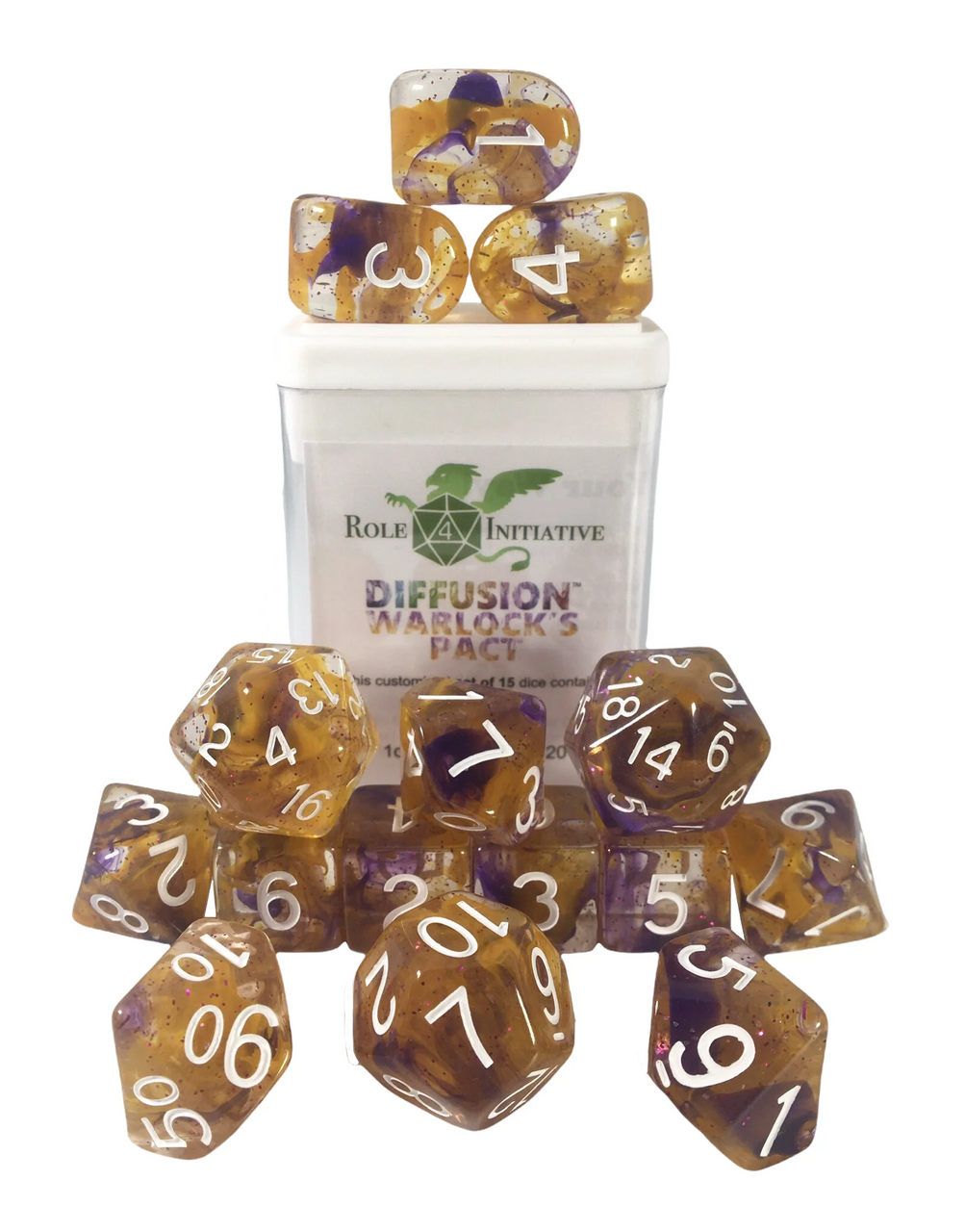 Role 4 Initiative Diffusion Large High Visibility Polyhedral Dice Set Warlock's Pa Ct with White Numbers 7 Ct R4i-50531-7C