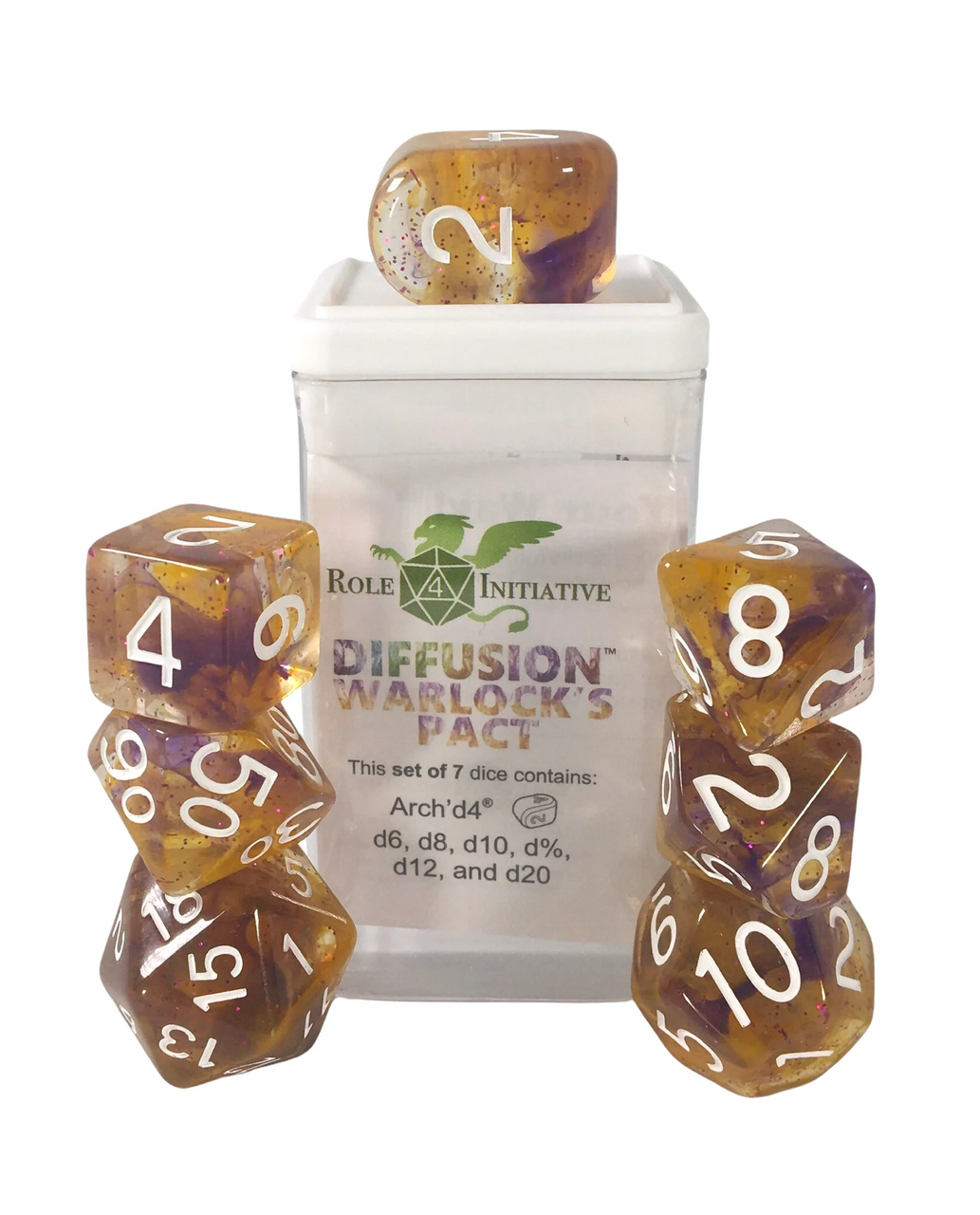 Role 4 Initiative Diffusion Large High Visibility Polyhedral Dice Set Warlock's Pa Ct with White Numbers 7 Ct R4i-50531-7C