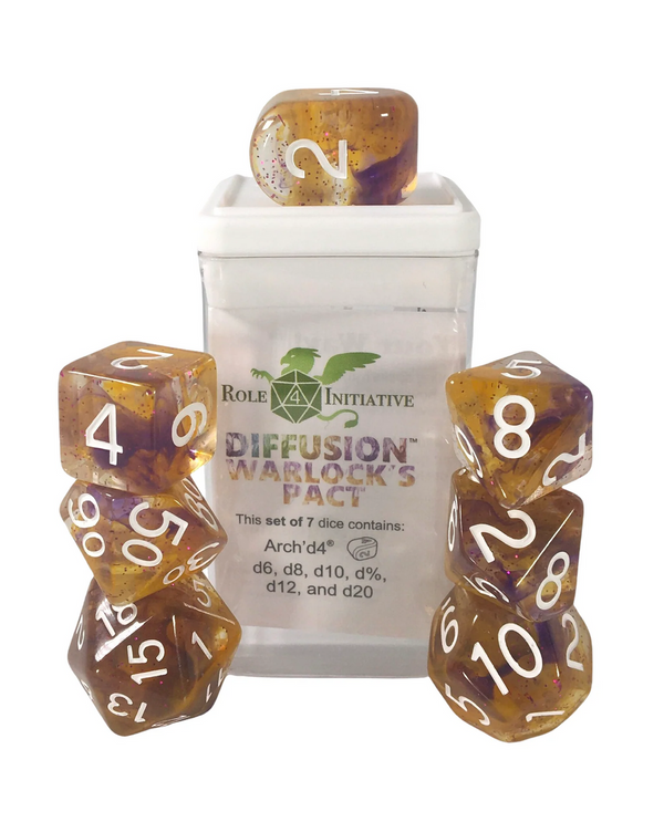 Role 4 Initiative Diffusion Large High Visibility Polyhedral Dice Set Warlock's Pa Ct with White Numbers 7 Ct R4i-50531-7C
