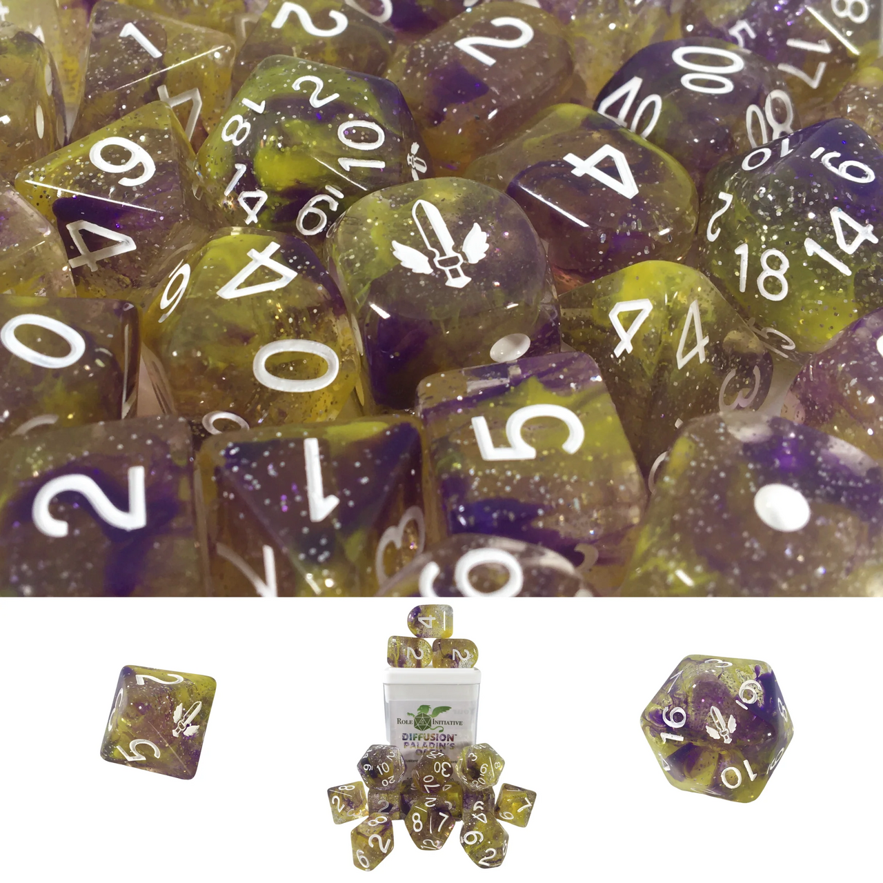 Role 4 Initiative Diffusion Large High Visibility Polyhedral Dice Set Paladin's Oath with White Numbers 7 Ct R4i-50527-7C