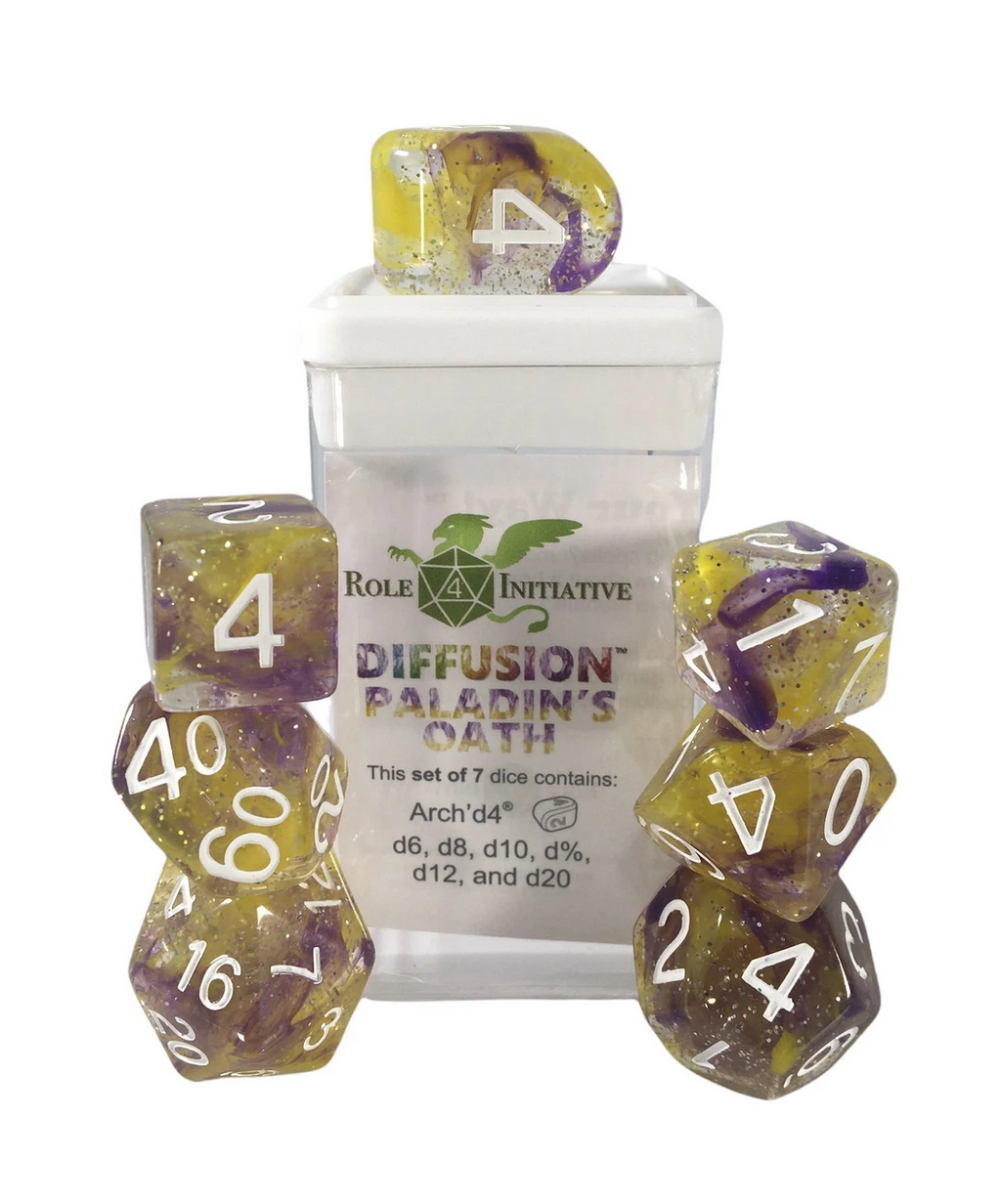 Role 4 Initiative Diffusion Large High Visibility Polyhedral Dice Set Paladin's Oath with White Numbers 7 Ct R4i-50527-7C
