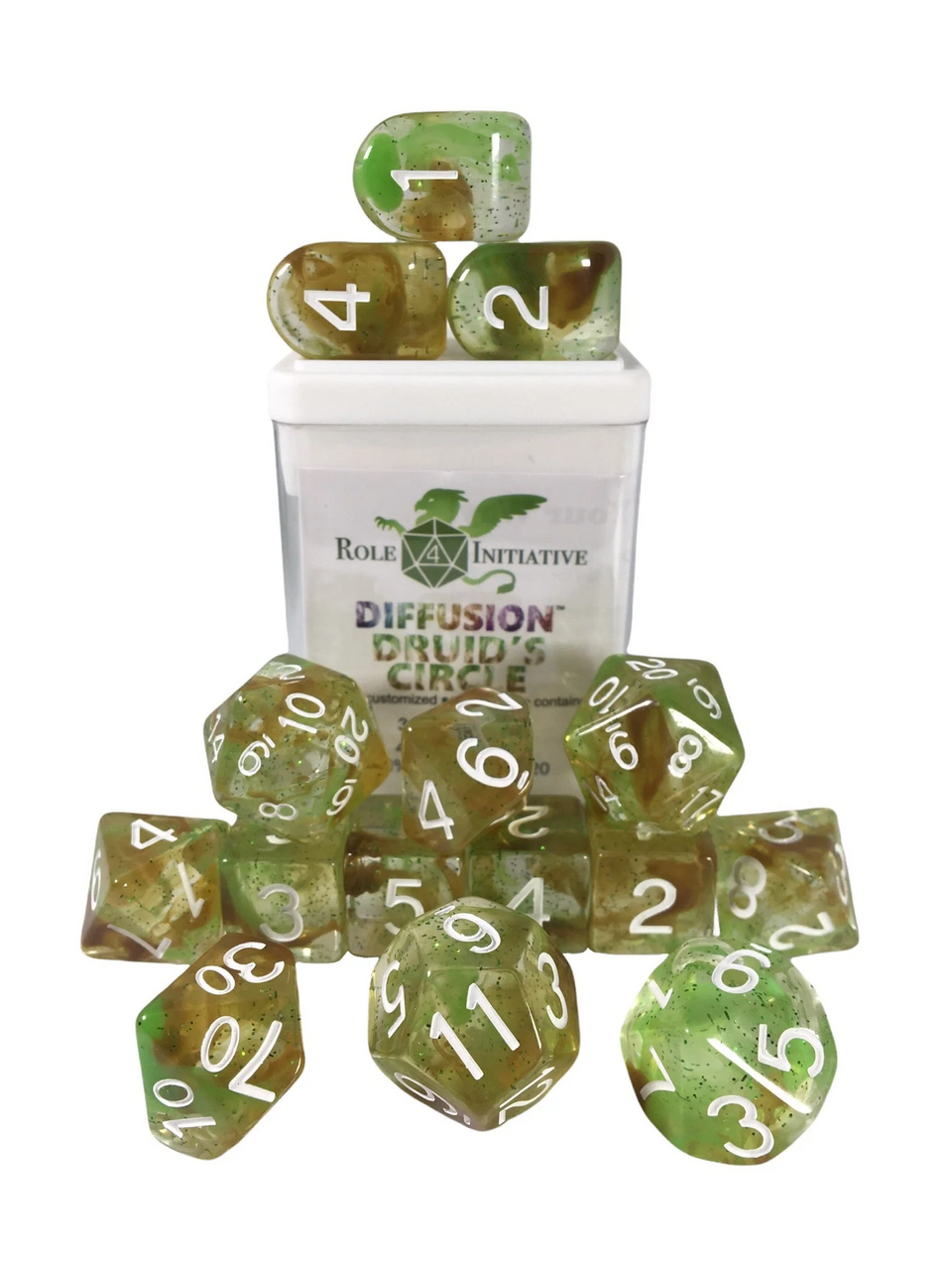 Role 4 Initiative Diffusion Large High Visibility Polyhedral Dice Set Druid's Circle with White Numbers 7 Ct R4i-50524-7C