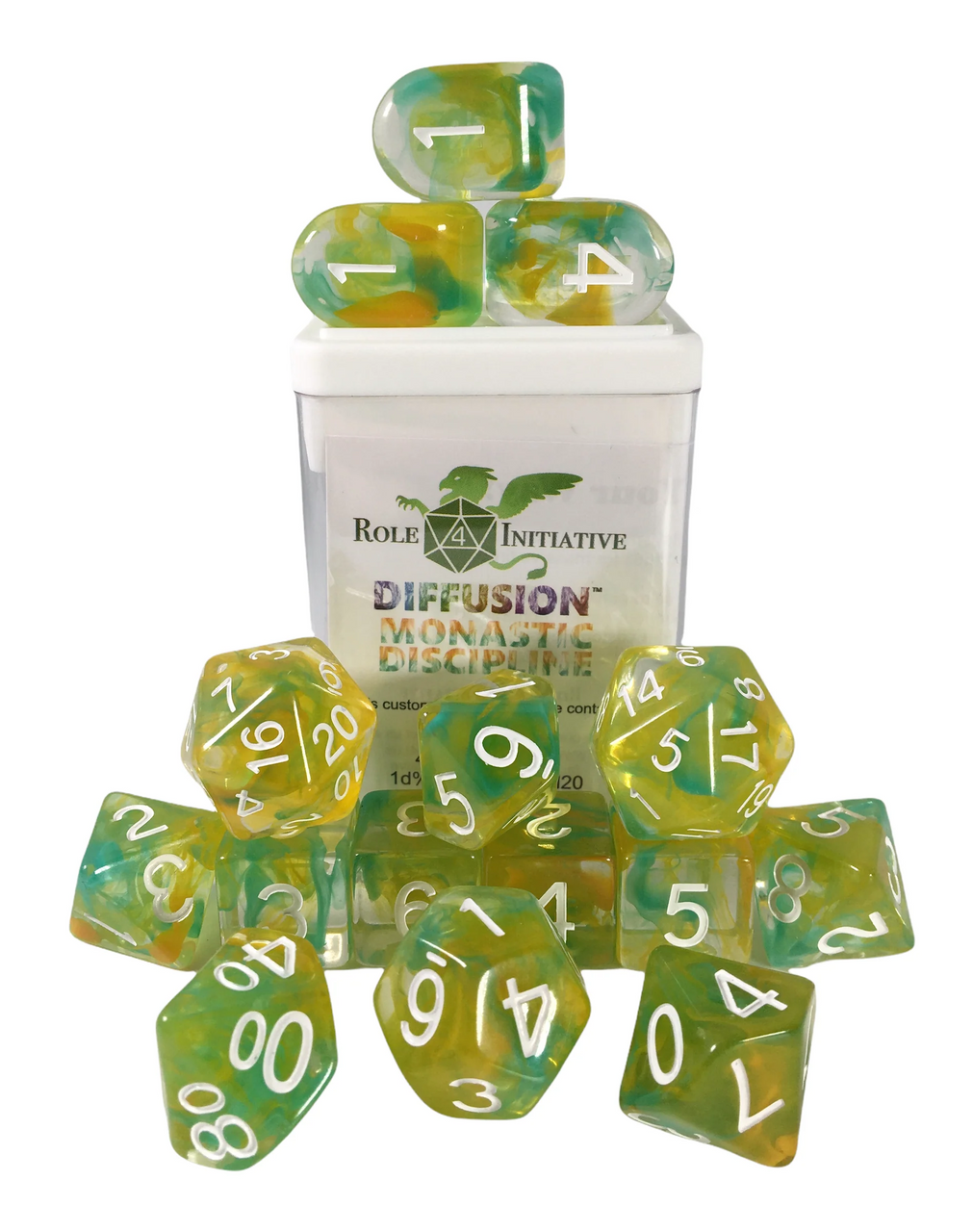 Role 4 Initiative Diffusion Large High Visibility Polyhedral Dice Set Druid's Circle with White Numbers 7 Ct R4i-50524-7C