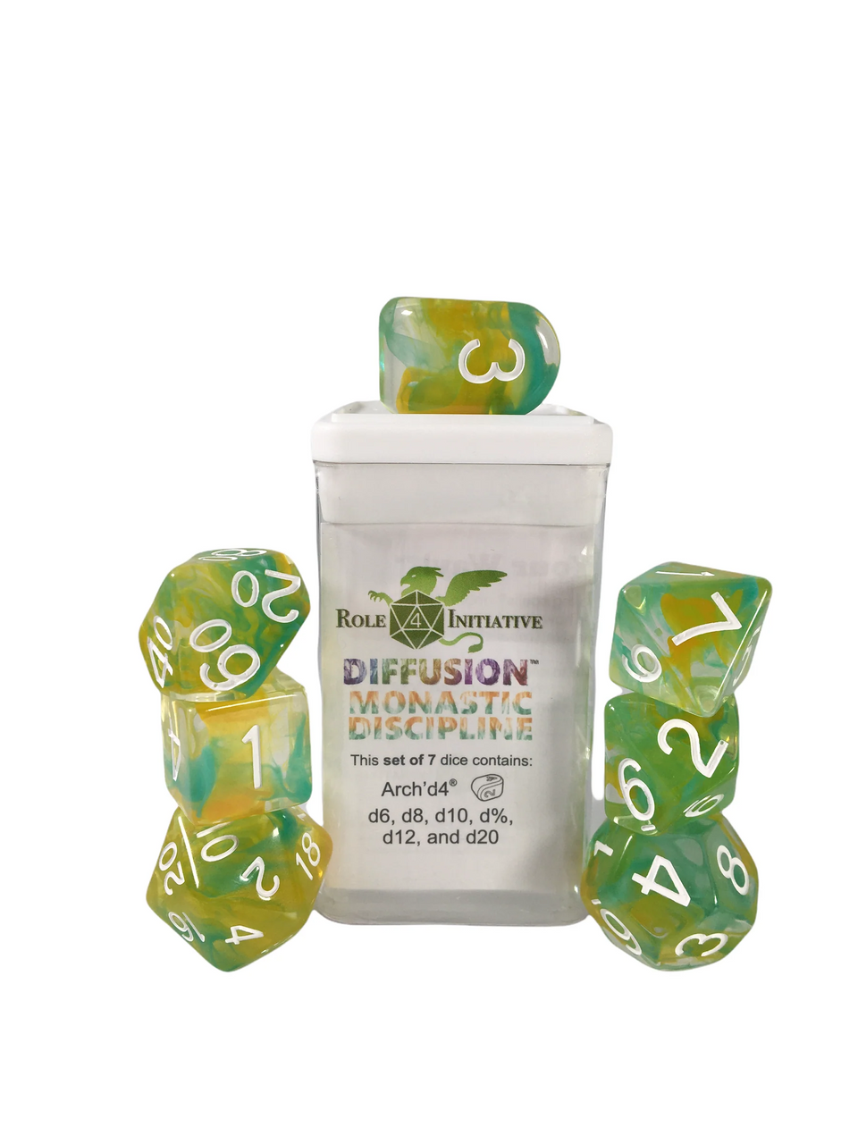 Role 4 Initiative Diffusion Large High Visibility Polyhedral Dice Set Druid's Circle with White Numbers 7 Ct R4i-50524-7C