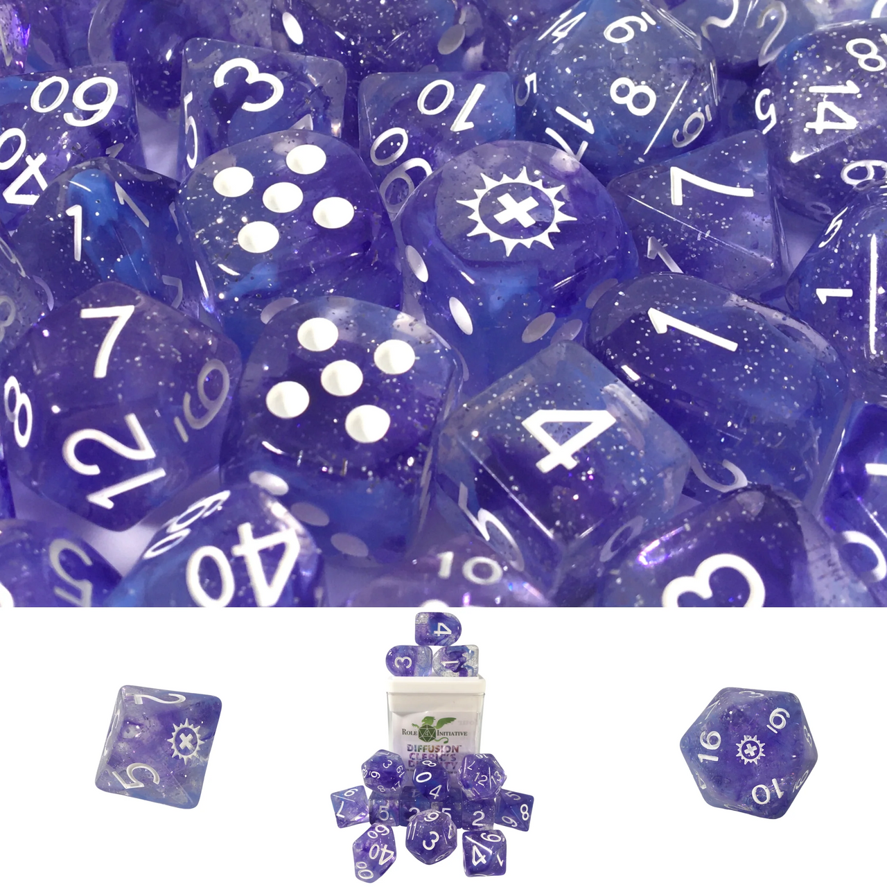 Role 4 Initiative Diffusion Large High Visibility Polyhedral Dice Set Cleric's Divinity with White Numbers 7 Ct R4i-50523-7C