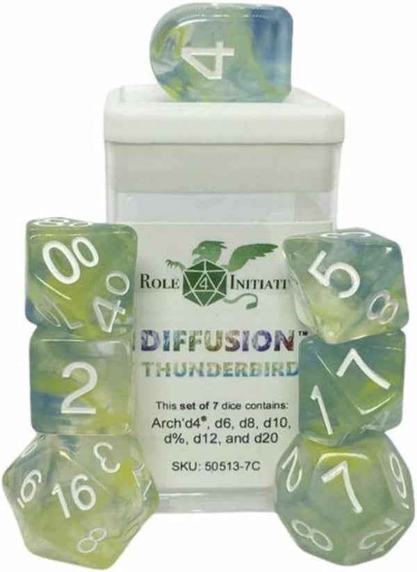 Role 4 Initiative Large High Visibility Polyhedral Dice Set Thunderbird Arch'd d4's with White Numbers 7 Ct R4i-50513-7C