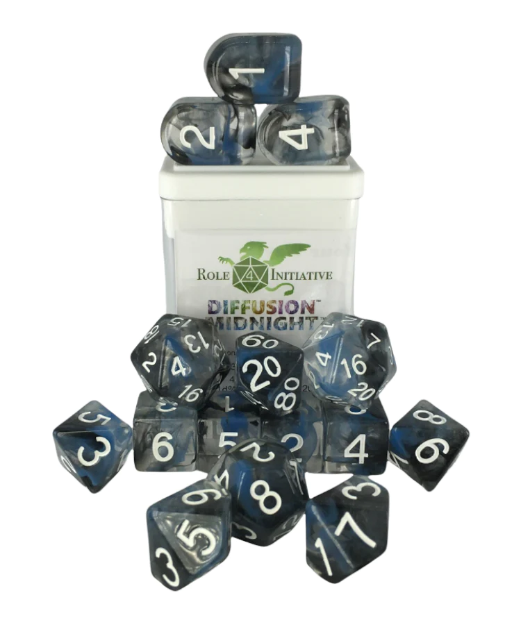 Role 4 Initiative Large High Visibility Polyhedral Dice Set Midnight Arch'd d4's with White Numbers 7 Ct R4i-50510-7C