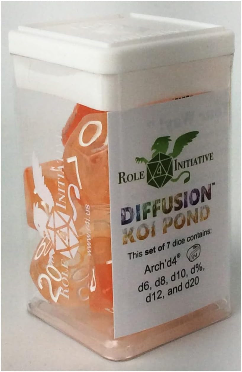 Role 4 Initiative Large High Visibility Traditional Dice Set with Arch'd4 Diffusion Koi Pond 7 Ct R4i-50508-7C