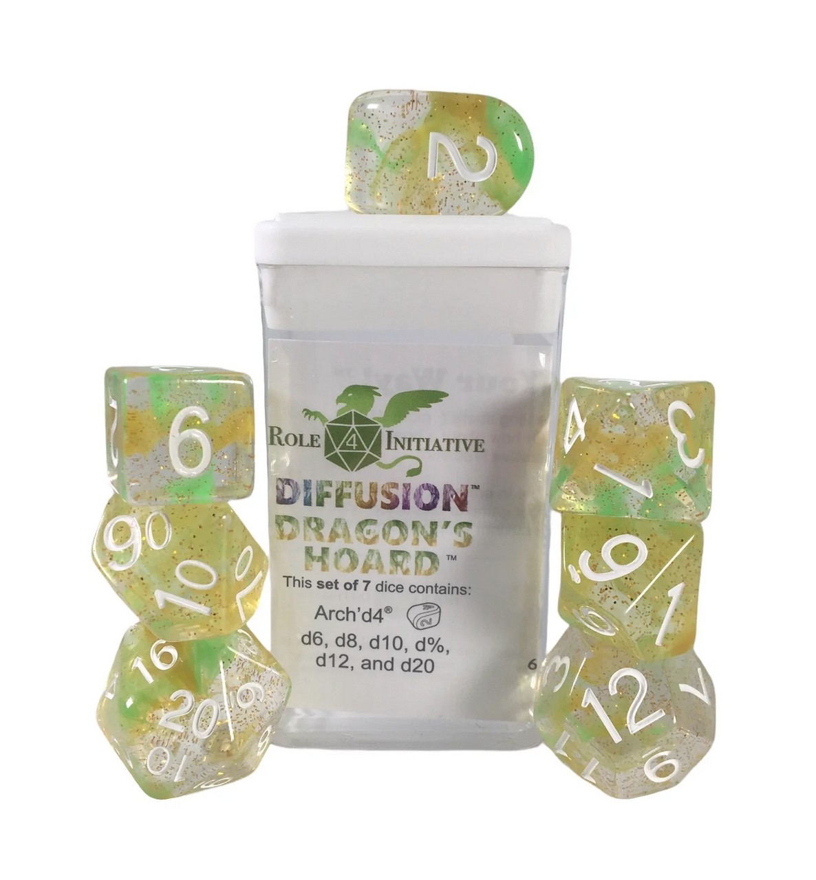 Role 4 Initiative Large High Visibility Polyhedral Dice Set Dragon's Hoard Arch'd d4's with White Numbers 7 Ct R4i-50505-7C