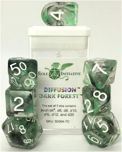 Role 4 Initiative R4I Dice Set with Arch'd4 Diffusion Dark Forest with White Numbers 7 Ct R4i-50504-7C