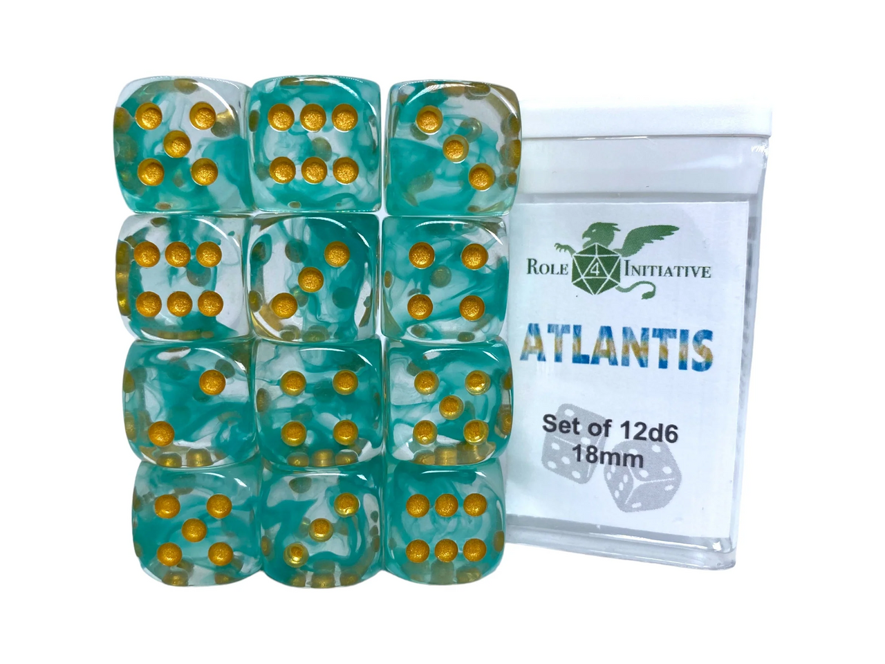 Role 4 Initiative Large High Visibility Polyhedral Dice Set Atlantis Arch'd d4's with White Numbers 7 Ct R4i-50410-7C