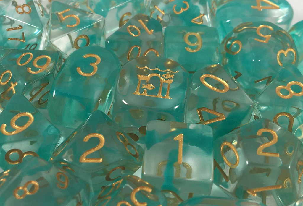 Role 4 Initiative Large High Visibility Polyhedral Dice Set Atlantis Arch'd d4's with White Numbers 7 Ct R4i-50410-7C