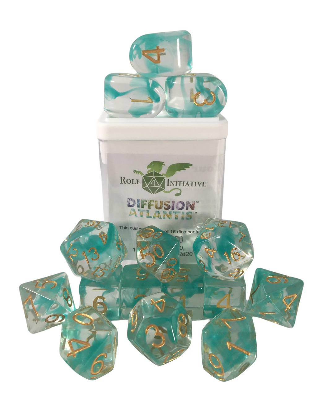 Role 4 Initiative Large High Visibility Polyhedral Dice Set Atlantis Arch'd d4's with White Numbers 7 Ct R4i-50410-7C
