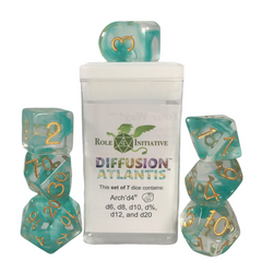 Role 4 Initiative Large High Visibility Polyhedral Dice Set Atlantis Arch'd d4's with White Numbers 7 Ct R4i-50410-7C