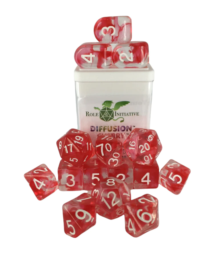 Role 4 Initiative Large High Visibility Polyhedral Dice Set Cherry Arch'd d4's with White Numbers 7 Ct R4i-50401-7C