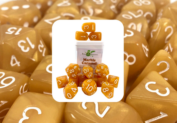 Role 4 Initiative Large High Visibility Polyhedral Dice Set Marble Caramel with White Arch'd4 15 Ct R4i-50206-FC