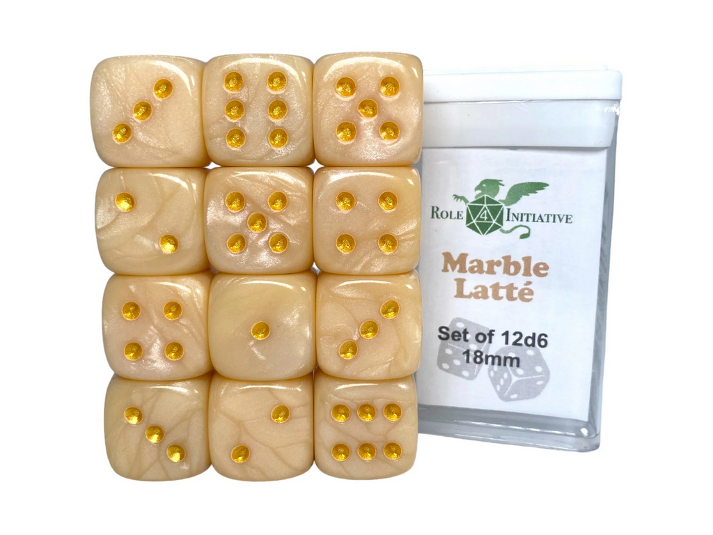 Role 4 Initiative Large High Visibility Polyhedral Dice Marble Latte with Arch'd4 7 Ct R4i-50205-7C