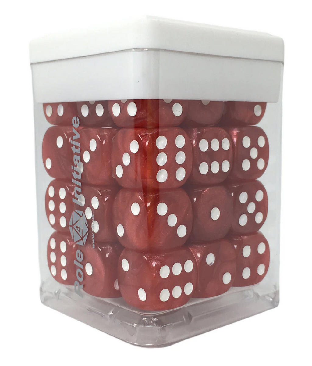 Role 4 Initiative Poly Dice Set Marble Red with White Numbers Arch'd4 15 Ct R4i-50204-FC