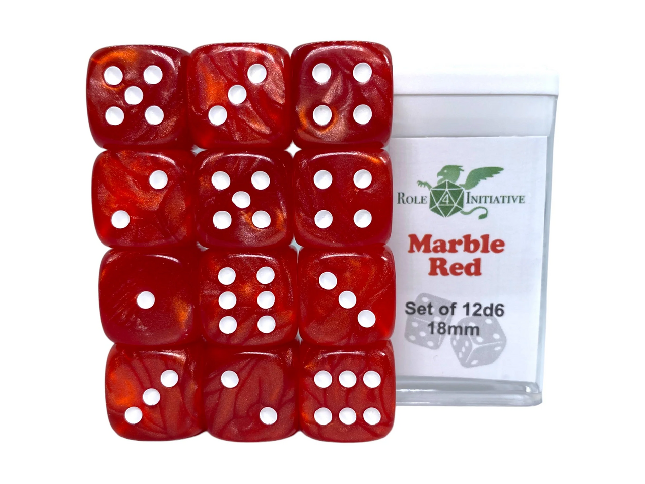 Role 4 Initiative Poly Dice Set Marble Red with White Numbers Arch'd4 15 Ct R4i-50204-FC