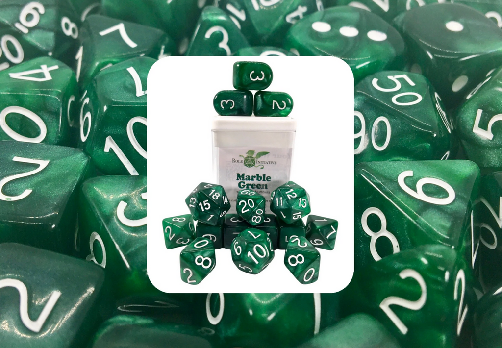 Role 4 Initiative Large High Visibility Polyhedral Dice Set Marble Green with Arch'd4 7 Ct R4i-50202-7C