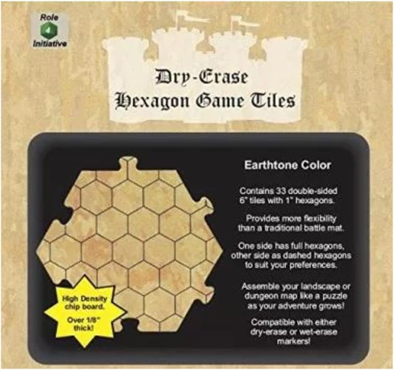 Role 4 Initiative Dry Erase Hexagon Dungeon Tiles set 6 Inch Earthtone Pack of 33 R4i-45014