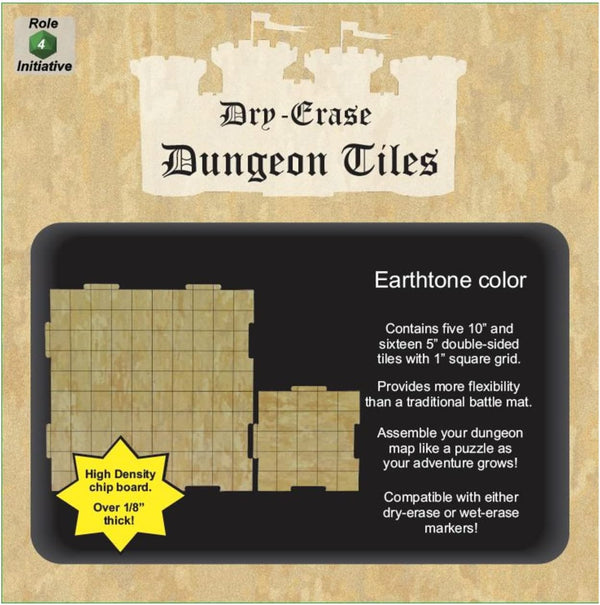 Role 4 Initiative Dry Erase Dungeon Tiles Earthtone Combo Pack of Five 10" and Sixteen 5" Squares R4i-45013