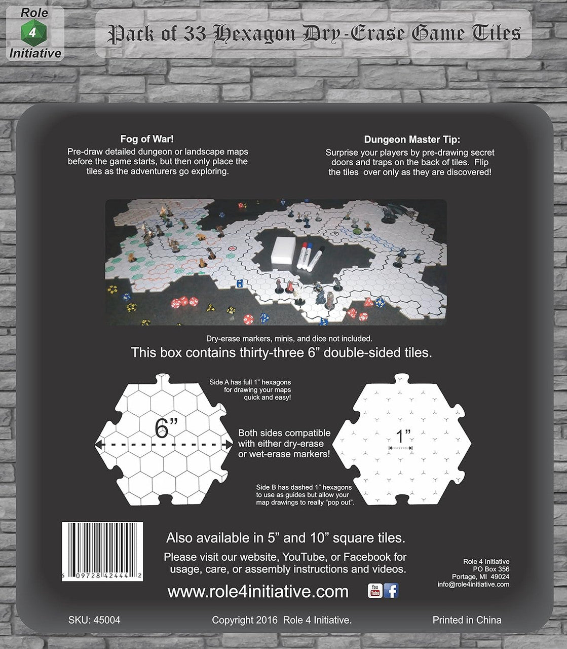 Role 4 Initiative Dry Erase Hexagon Dungeon Tiles Set 6 Inch - Pack of 33