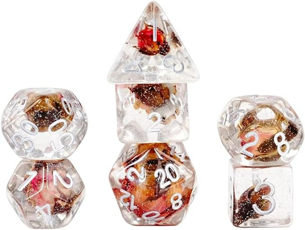 Metallic Dice Games 16mm Resin Poly Set Rose w/Silver 7 Role Playing Game Dice for Dungeons and Dragons MTD751