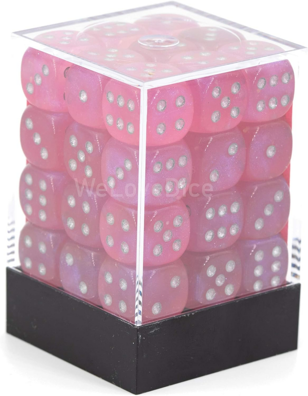 Chessex Borealis 12mm d6 Pink Silver Luminary Dice Block 36 Dice - 27984 CHX27984