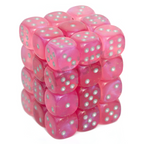 Chessex Borealis 12mm d6 Pink Silver Luminary Dice Block 36 Dice - 27984 CHX27984