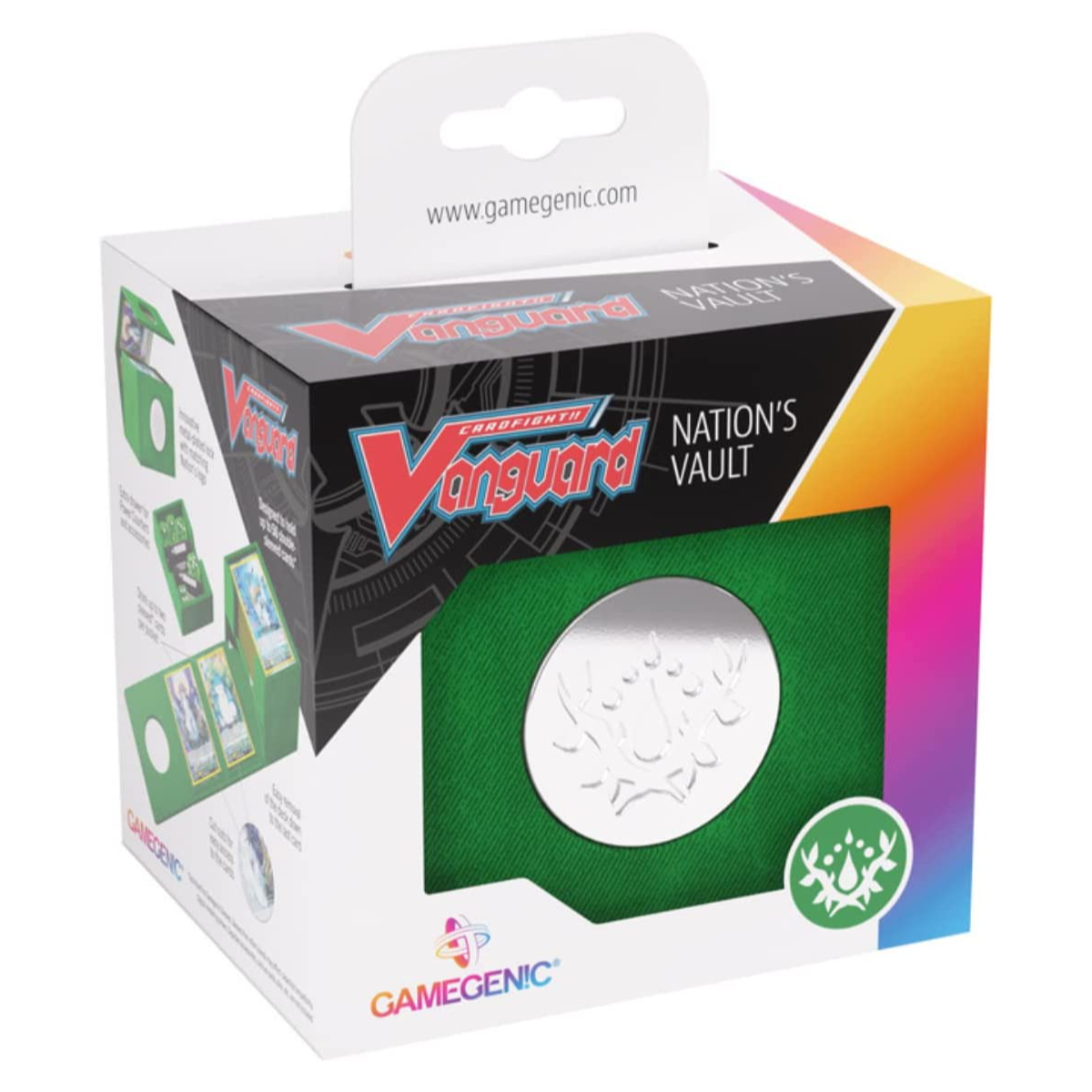 Gamegenic Cardfight Vanguard Nations Vault Premium Deck Box, Holds Up To 50 Double-Sleeved Cards, Extra Drawer For Power Cters And Accessories, Stoicheia Green Color GGS20130ML
