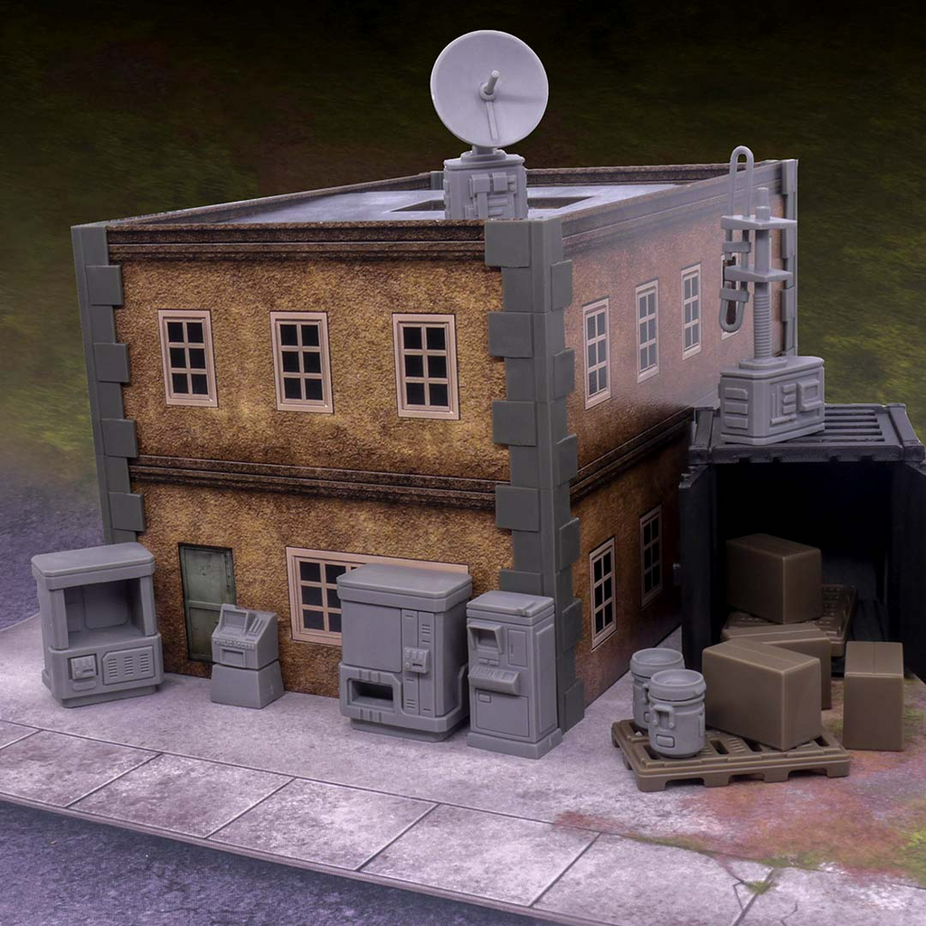 Monster Fight Club Cyber City Unpainted Tabletop Scenery Set Includes Various Terminals a Transmitter a Satellite Dish and a Dispenser - MFC-12008