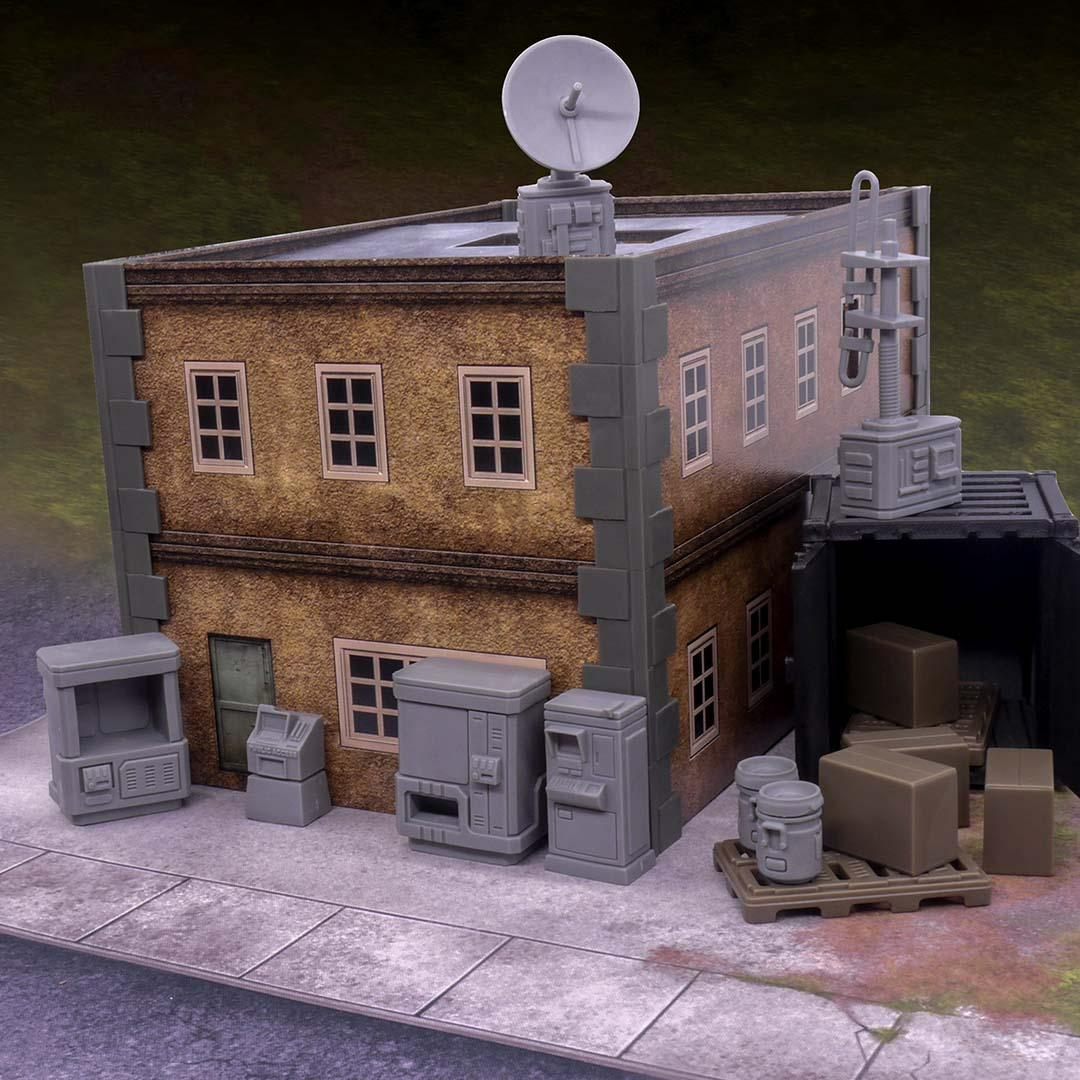 Monster Fight Club Cyber City Unpainted Tabletop Scenery Set Includes Various Terminals a Transmitter a Satellite Dish and a Dispenser - MFC-12008