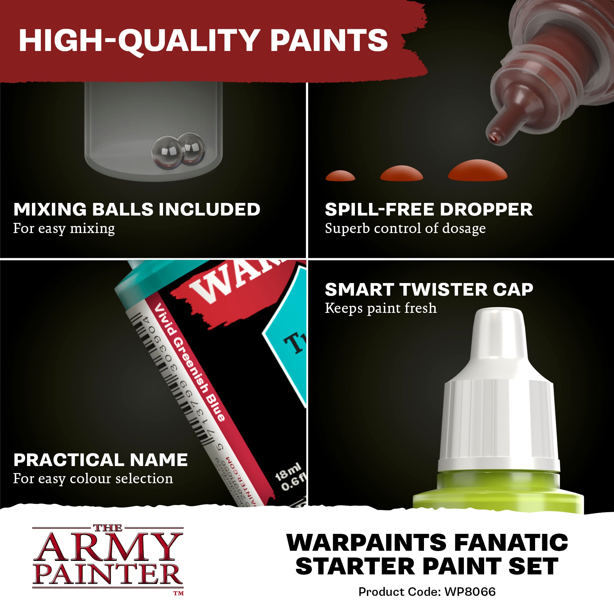 The Army Painter Warpaints Fanatic Starter High Covering Acrylic Paint Set WP8066 (11 colors + 1 brush + 1 miniature) WP8066