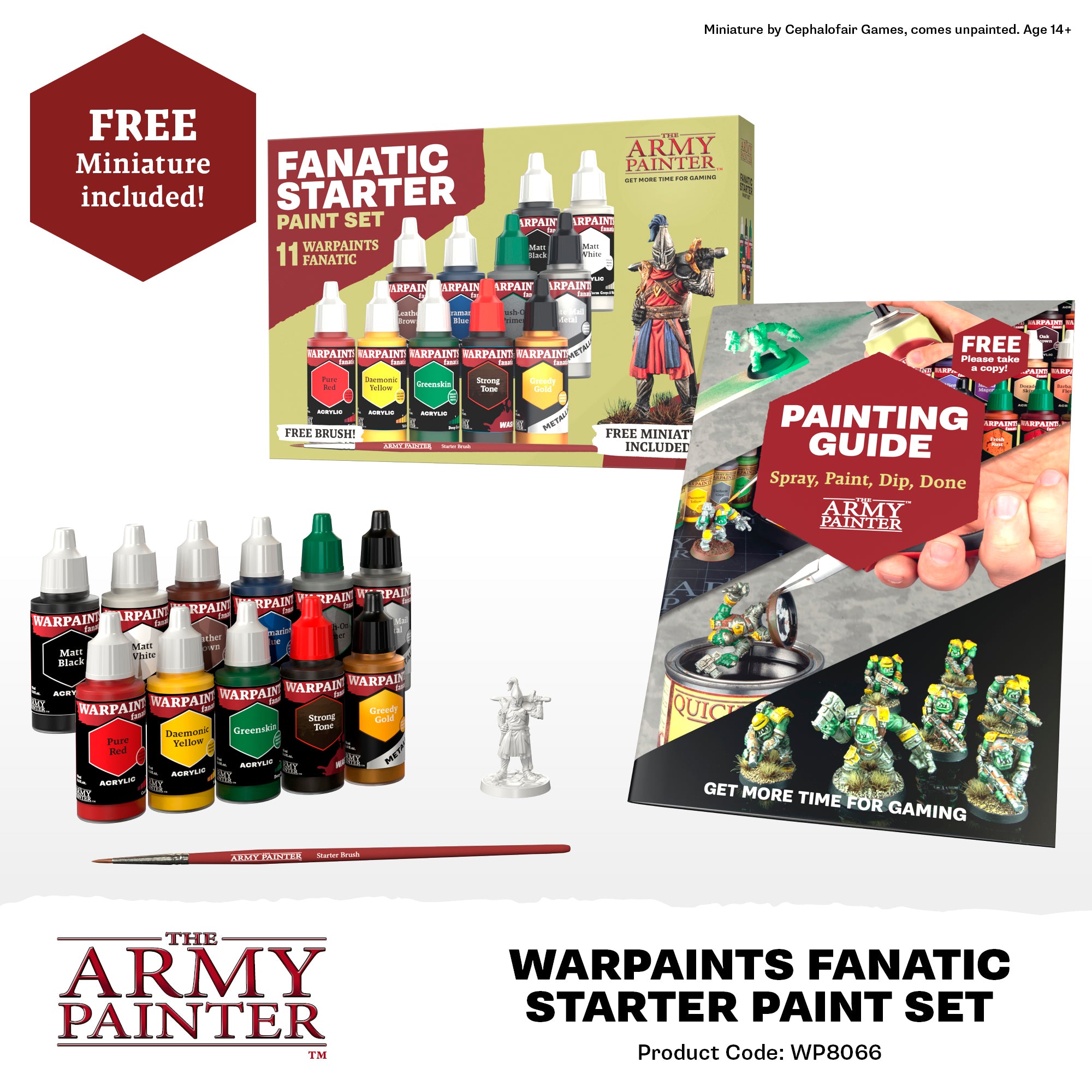 The Army Painter Warpaints Fanatic Starter High Covering Acrylic Paint Set WP8066 (11 colors + 1 brush + 1 miniature) WP8066