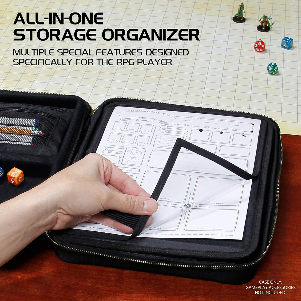 Enhance DnD Binder RPG Organizer Case with Built in Character Sheet Holder and Erasable Scribe Panel Black ENGTCEC100BKEW
