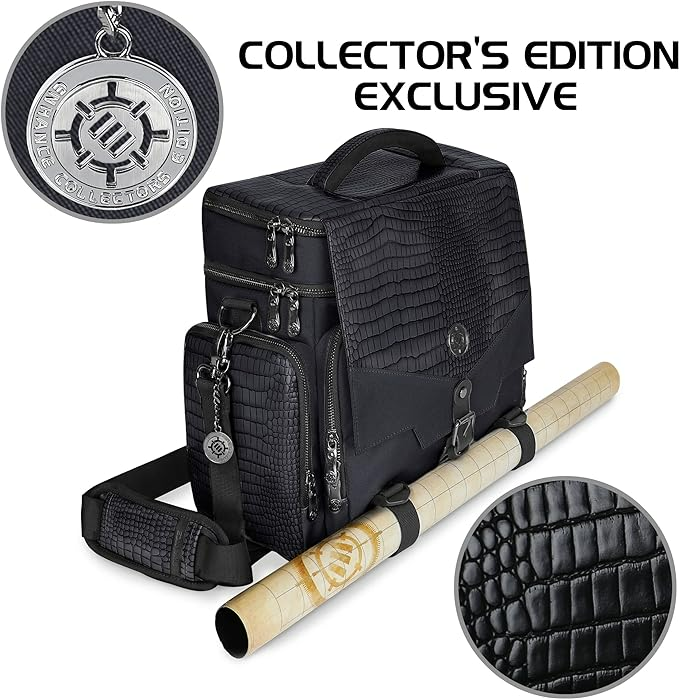 Enhance Collectors Edition RPG Adventurers DnD Bag Dragon Hide Exterior Travel RPG Bag with Tabletop Miniatures Storage Vault Dragon Black ENGTCFD200BKEW