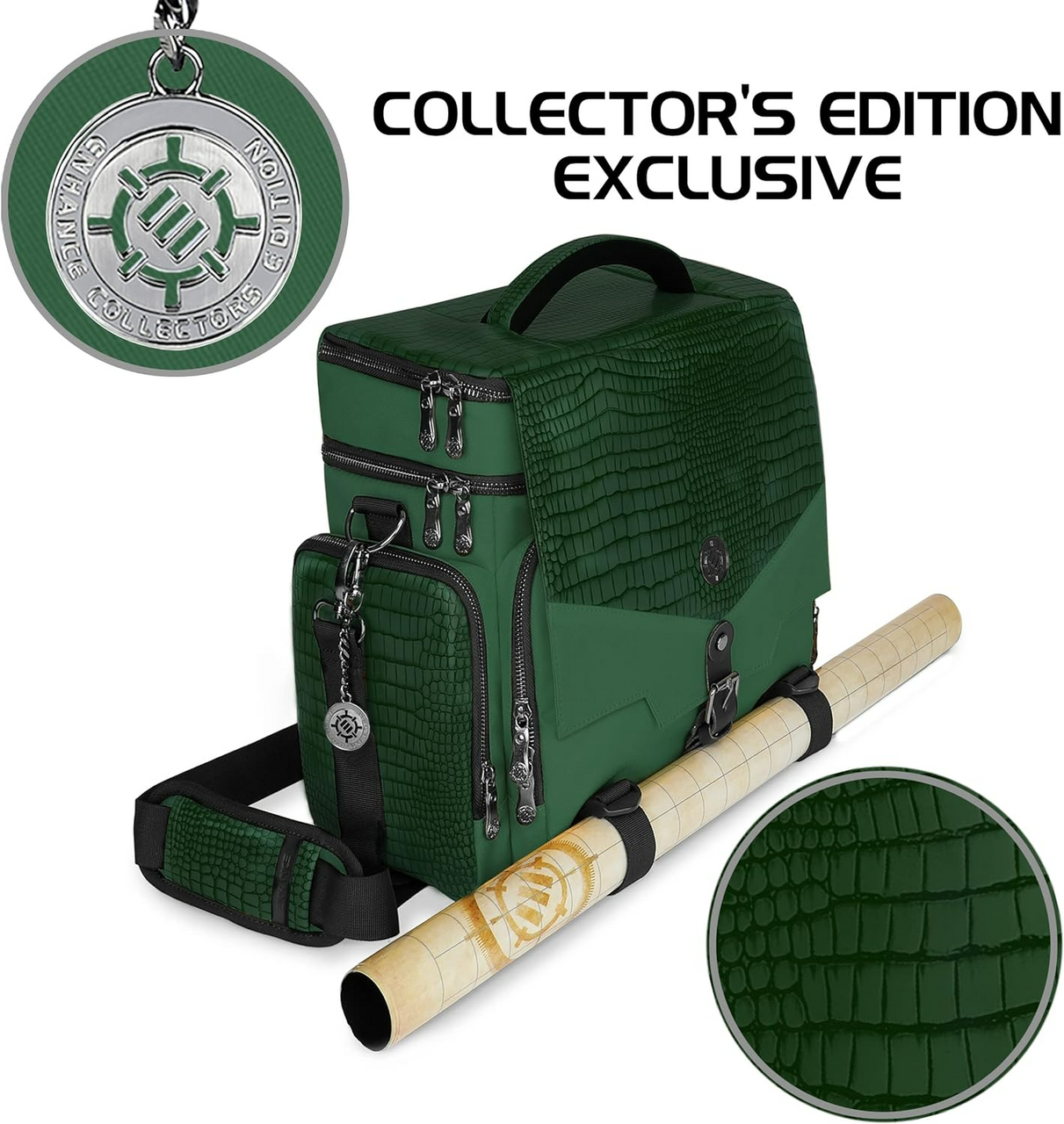 Enhance Collectors Edition RPG Adventurers DnD Bag Dragon Hide Exterior Travel RPG Bag with Tabletop Miniatures Storage Vault Dragon Green ENGTCFD200GNEW