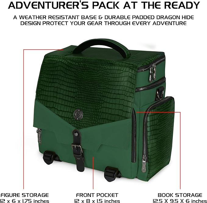 Enhance Collectors Edition RPG Adventurers DnD Bag Dragon Hide Exterior Travel RPG Bag with Tabletop Miniatures Storage Vault Dragon Green ENGTCFD200GNEW