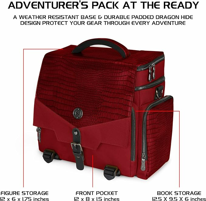 Enhance Collectors Edition RPG Adventurers DnD Bag Dragon Hide Exterior Travel RPG Bag with Tabletop Miniatures Storage Vault Dragon Red ENGTCFD200RDEW