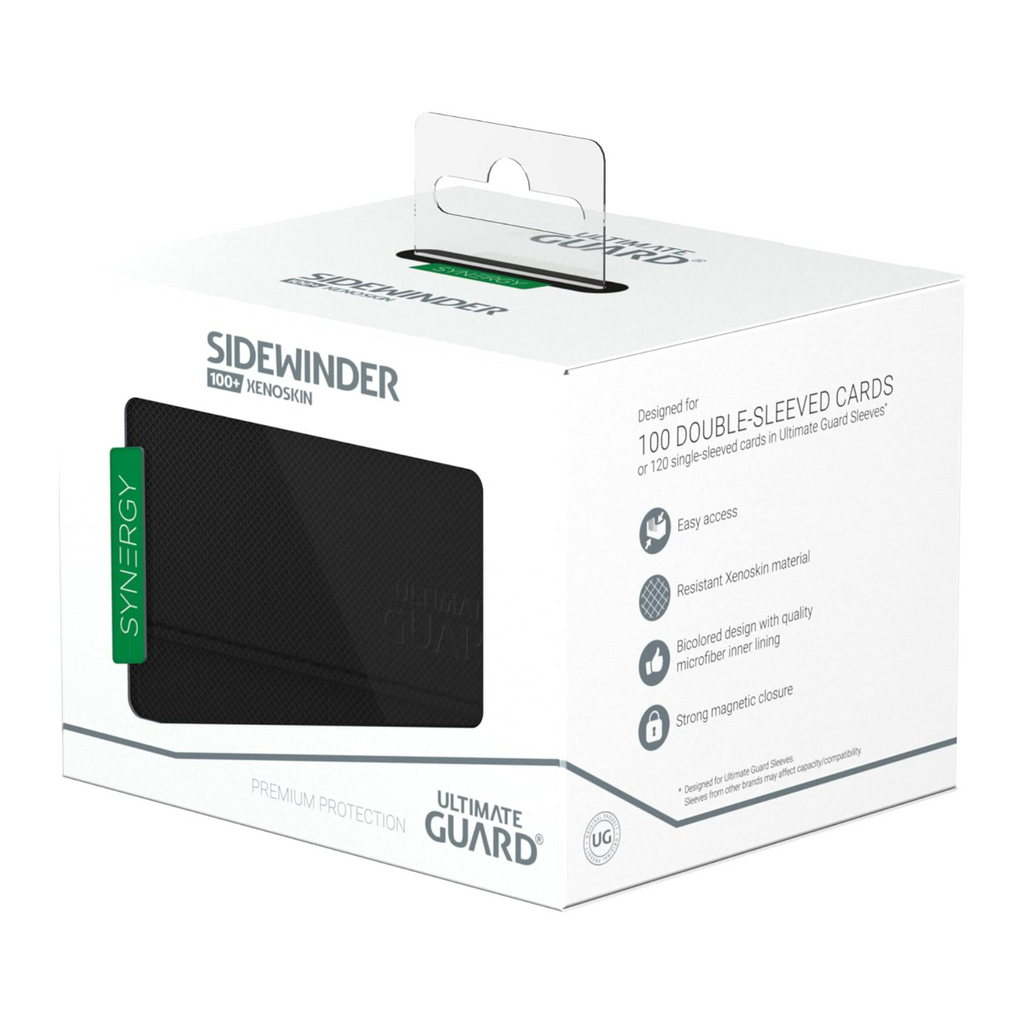 Ultimate Guard Sidewinder Synergy 100+ Deck Box for 100 Double Sleeved TCG Cards with Magnetic Closure & Microfiber Inner Lining - Black/Green