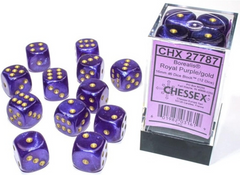Chessex Borealis 16mm d6 Royal Purple/gold Luminary Dice Block 12 dice CHX27787