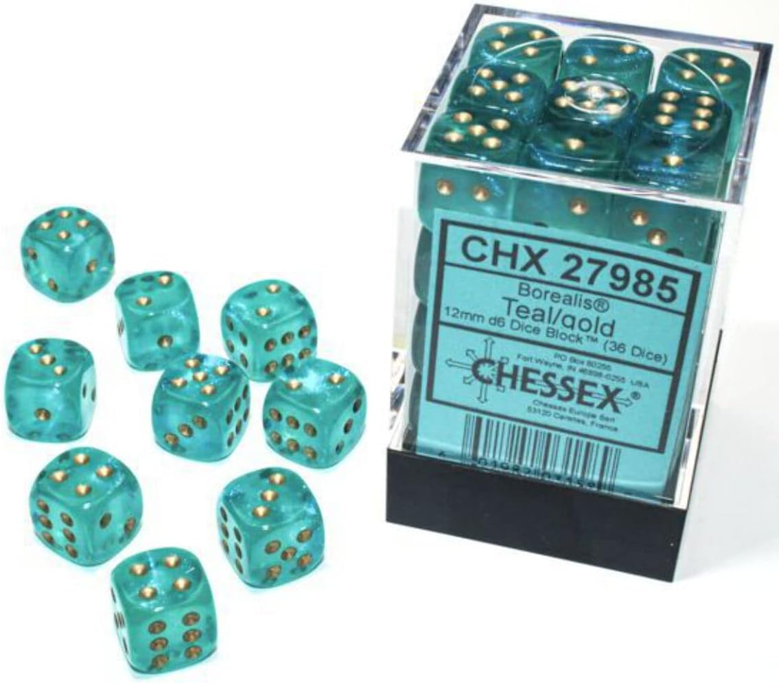 Chessex Borealis 12mm d6 Purple/white Luminary Dice Block 36 dice CHX27977
