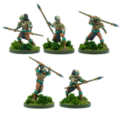Mythic Earth Maya Calakmal Warriors With Spears 5 Metal Miniature Figures Set MSMA39