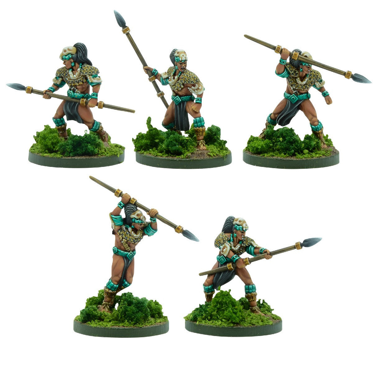 Mythic Earth Maya Calakmal Warriors With Spears 5 Metal Miniature Figures Set MSMA39